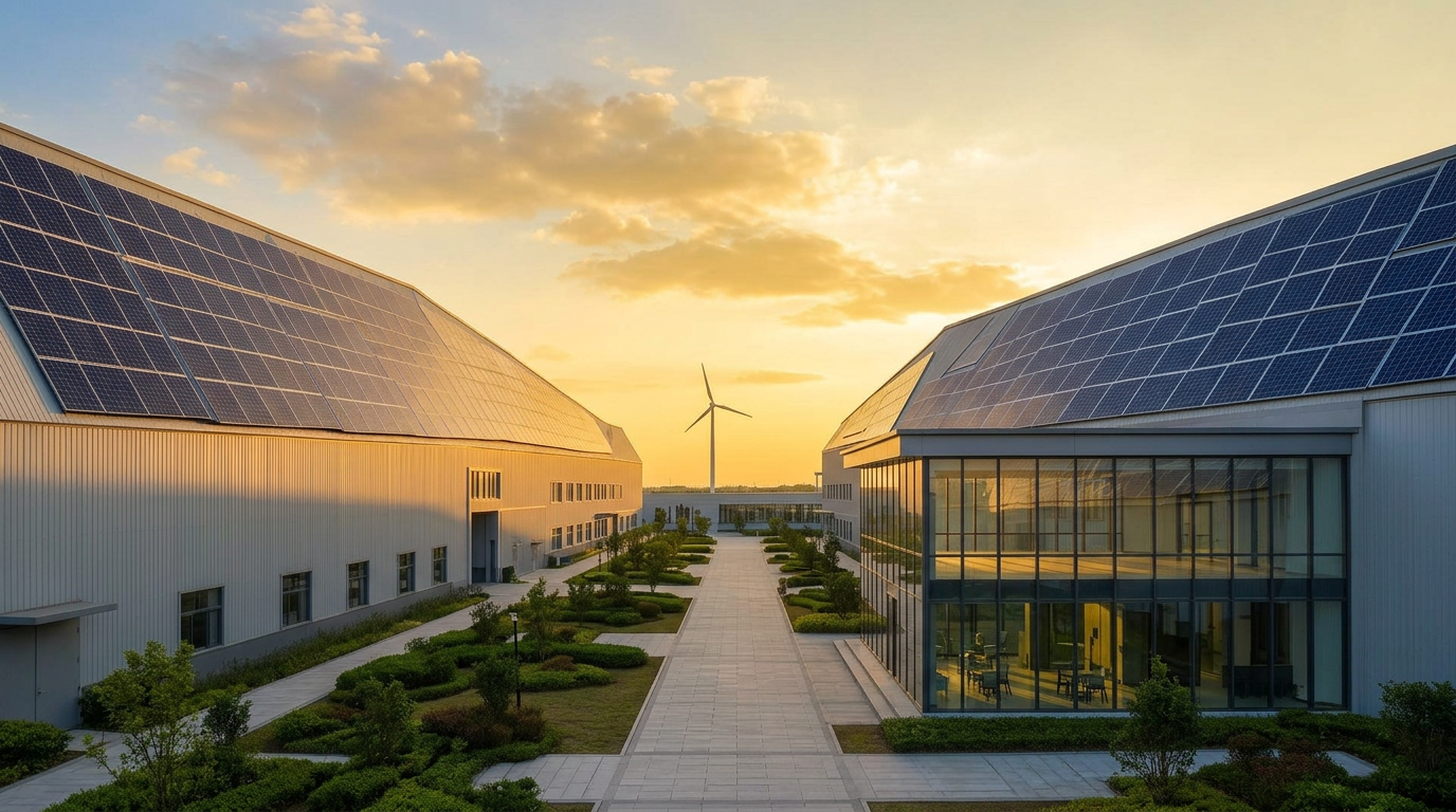 Città sostenibile con edifici efficienti e pannelli fotovoltaici